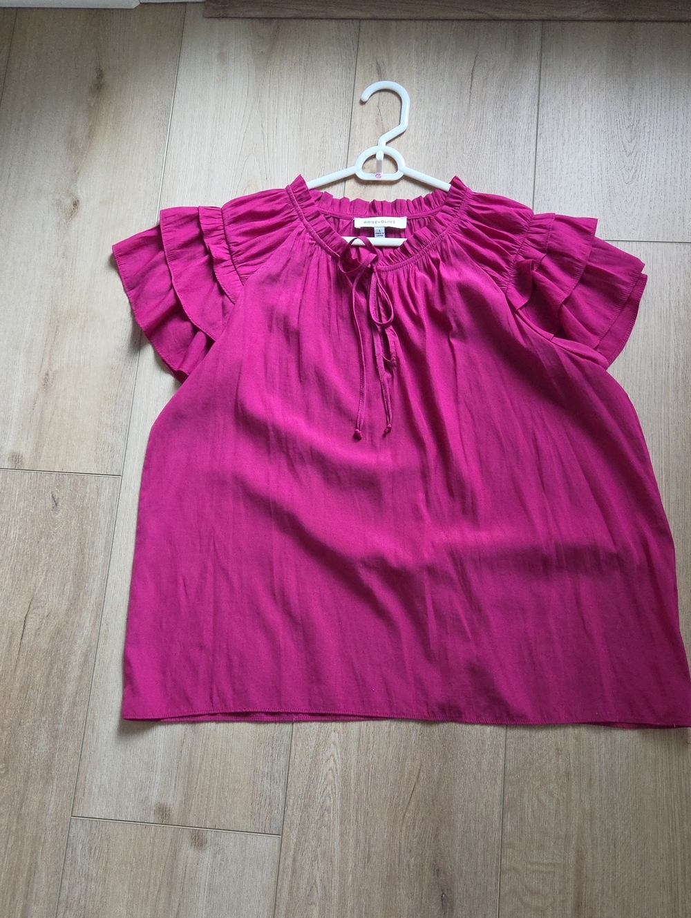 Rose & Olive Magenta Ruffle Sleeve Tie-Neck Blouse
